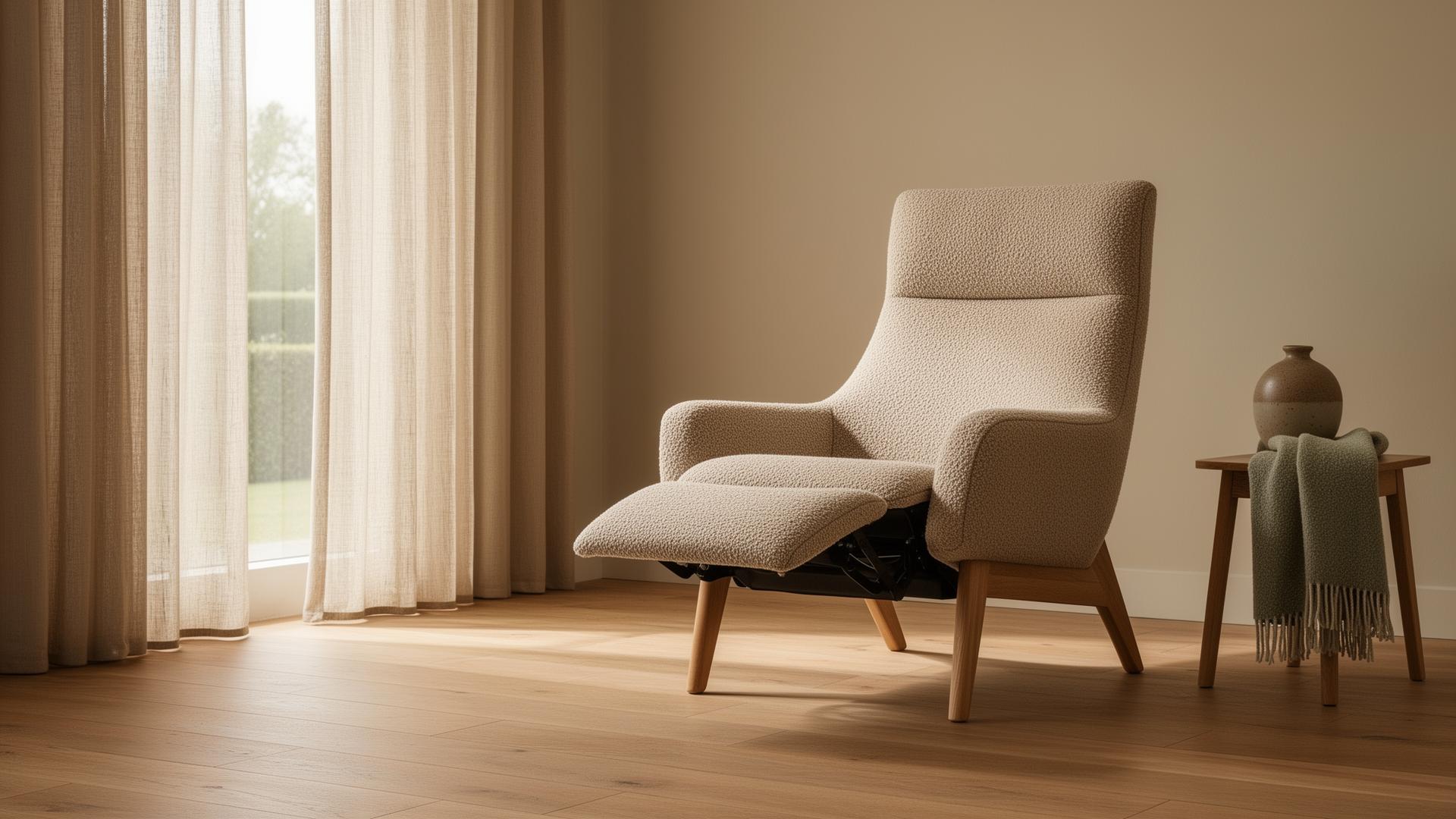 Premium Scandinavische relaxstoel in een serene woonkamer